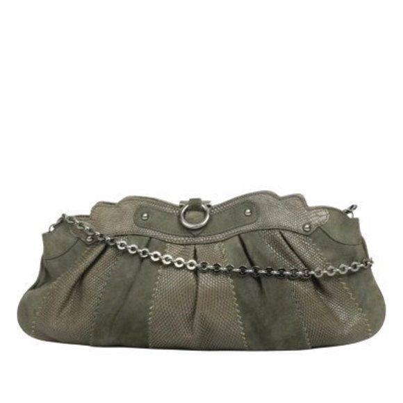 Salvatore Ferragamo Suede Green Olive Bag Gray Shoulder Leather - Picture 1 of 9